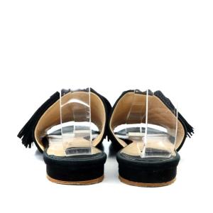 FABIO RUSCONI タッセルミュール フラットサンダル スエード 37 24?p 黒 ブラック /HK OS PN