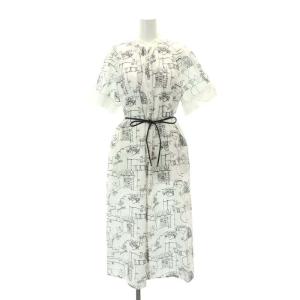 22SS ラビリンスエンブロイダリー バンドカラーシャツワンピース ロング 半袖 ベルト付き 34 白