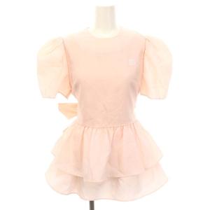 ジャガードペプラムトップス カットソー 半袖 リボン 38 ピンク /NR OS PN