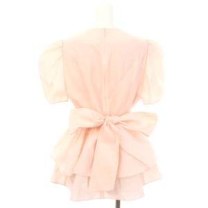 BORDERS at BALCONY ジャガードペプラムトップス カットソー 半袖 リボン 38 ピンク /NR OS PN