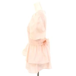 BORDERS at BALCONY ジャガードペプラムトップス カットソー 半袖 リボン 38 ピンク /NR OS PN