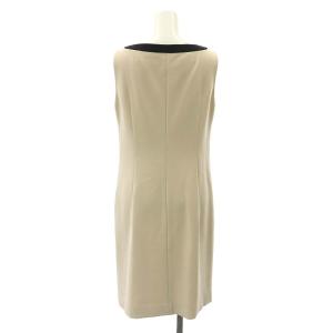 René ノースリーブ 配色パイピング ドレス ワンピース 膝丈 36 ベージュ 黒 ブラック /HK OS PN