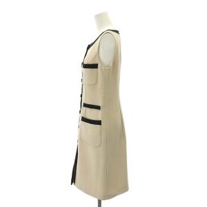 René ノースリーブ 配色パイピング ドレス ワンピース 膝丈 36 ベージュ 黒 ブラック /HK OS PN