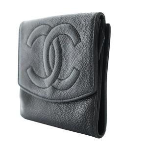 CHANEL 4番台 ココマーク コンパクト財布 キャビアスキン ブラック