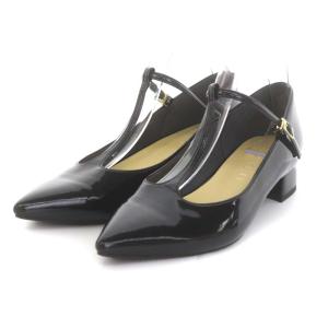 3cmポインテッドTストラップパンプス エナメル レザー 24.5cm 黒 ブラック /SR3 OS