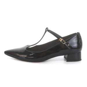 Le Talon 3cmポインテッドTストラップパンプス エナメル レザー 24.5cm 黒 ブラック /SR3 OS