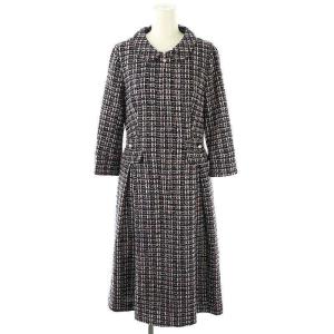 フロントジップツイードワンピース Leilian The Week 七分袖 ステンカラー 9 ネイビー