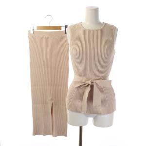 オープンバックニットセットアップ リブニット ノースリーブ クルーネック スカート タイト ロング F