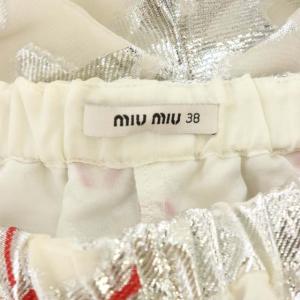 miumiu ラメスター ショートパンツ シルク イージー 星柄 38 白 シルバー 赤 ホワイト レッド /AA OS