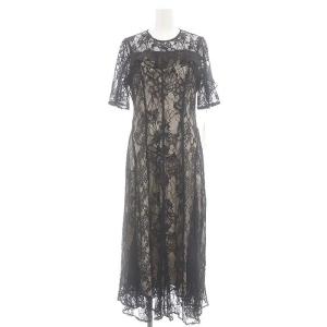 23AW リーフレースパネルワンピース ロング 五分袖 1 黒 ブラック ライトベージュ /DO OS