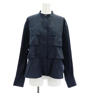 23AW コットンブロードティアードシャツ ブラウス 長袖 バンドカラー M 紺 ネイビー /MY OS