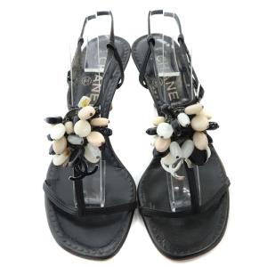 CHANEL ココマーク ストーン Tストラップ サンダル ピンヒール 35 22cm 黒 ブラック /SR7 SH