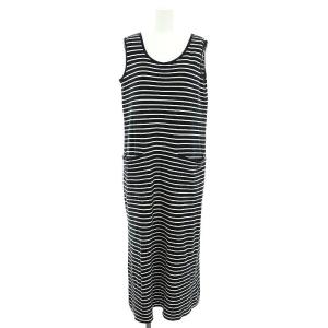 ロングポケットワンピース ボーダー ノースリーブ 2 黒 白 ブラック ホワイト /HS OS PN