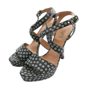 サンダル ハイヒール アンクルストラップ プラットフォーム 水玉 ドット 37.5 24cm 黒 ブラック