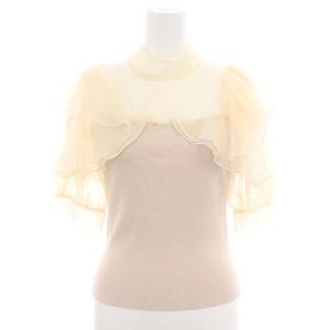 23SS オーガンジードッキングニットトップス カットソー フリル 半袖 F ピンクベージュ /HK OS