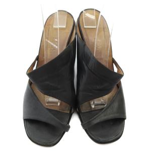 HERMES レザーヒールサンダル ミュール ハイヒール 39 24.5cm 黒 ブラック /SR19 SH PN