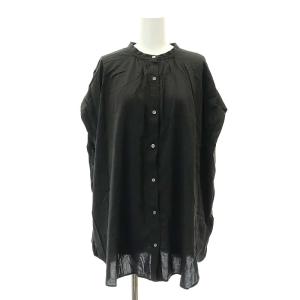 23SS レーヨンボイル バンドカラーブラウス フレンチスリーブ 黒 ブラック /HK OS SH PN
