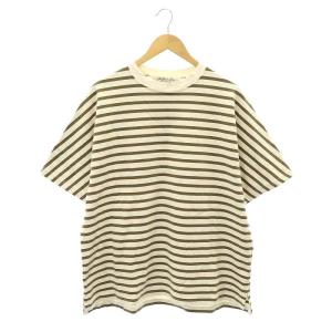 ボーダー Tシャツ カットソー 五分袖 クルーネック M 生成り色 茶 ブラウン /AT OS AD PN