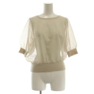 シアー バックシャン フェイク ニット カットソー 五分袖 ナチュラル /MI OS PN