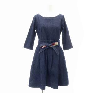 七分袖 ボートネック ワンピース 36 S インディゴ /SY OS PN