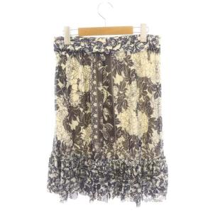 VIVIENNE TAM フレアスカート ギャザースカート 膝丈 パワーネット 花柄 0 紺 ネイビー アイボリー /ES OS