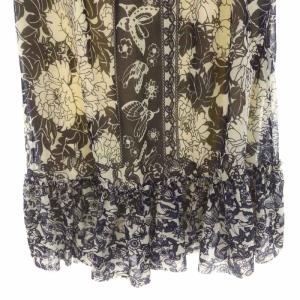 VIVIENNE TAM フレアスカート ギャザースカート 膝丈 パワーネット 花柄 0 紺 ネイビー アイボリー /ES OS