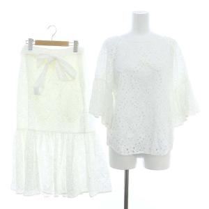 セットアップ 上下 カットワークトップ ブラウス プルオーバー 五分袖 フレアスカート ロング インナー付き