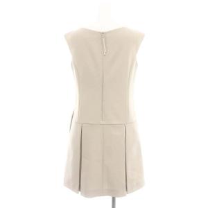 FOXEY NEW YORK ストレッチグログランワンピース ミニ ノースリーブ Vネック 38 ベージュ 37801 /DO OS