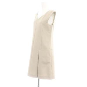 FOXEY NEW YORK ストレッチグログランワンピース ミニ ノースリーブ Vネック 38 ベージュ 37801 /DO OS
