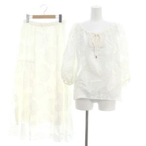 セットアップ 上下 フラワージャガードトップ ブラウス プルオーバー 五分袖 フラワーJQティアードスカート