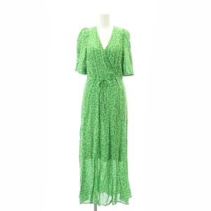 23SS レーヨンプリントワンピース ロング 五分袖 フラワー 花柄 インナー付き 1 緑 グリーン /ES