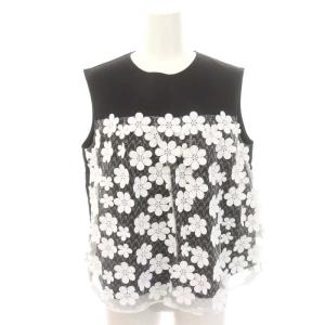 フロートフラワーレースブラウス ノースリーブ 2 黒 白 ブラック ホワイト /DF OS PN