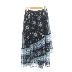 22SS サラサプリントイレヘムスカート フレア ロング 36 紺 ネイビー /DF OS PN