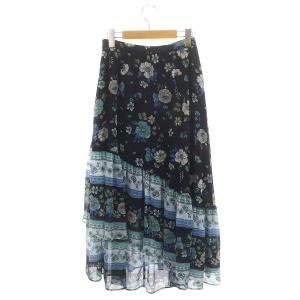 GRACE CONTINENTAL 22SS サラサプリントイレヘムスカート フレア ロング 36 紺 ネイビー /DF OS PN
