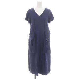 フロントリボン Vネック 半袖 ワンピース ロング M ダスティーブルー /ES OS PN