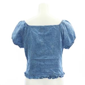 HYSTERIC GLAMOUR 23SS フラワー ベア INDIGO PATTERN ブラウス 半袖 スクエアネック フリル S 青