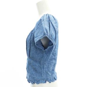 HYSTERIC GLAMOUR 23SS フラワー ベア INDIGO PATTERN ブラウス 半袖 スクエアネック フリル S 青