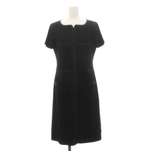 courreges 配色ステッチワンピース 膝丈 半袖 38 紺 ネイビー 白 ホワイト /DO OS PN