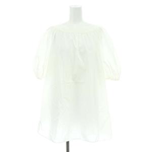 24SS ラグランパフスリーブフレアブラウス スモック プルオーバー 半袖 ギャザー 38 白 ホワイト