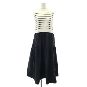 エニィ any 24SS ボーダー × タフタ ドッキング ワンピース ニット ロング ノースリーブ F