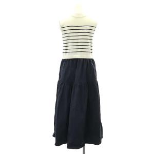 SHIPS エニィ any 24SS ボーダー × タフタ ドッキング ワンピース ニット ロング ノースリーブ F