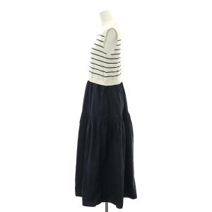 SHIPS エニィ any 24SS ボーダー × タフタ ドッキング ワンピース ニット ロング ノースリーブ F