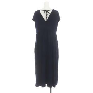 three dots Travel line dress ワンピース ロング ノースリーブ ギャザー バックV S 紺 ネイビー