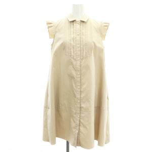 ノースリーブシャツワンピース ひざ丈 フリル ステンカラー 38 S ベージュ /AT OS PN
