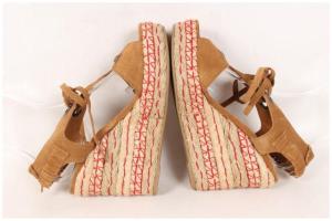 Sergio Rossi サンダル フリンジ ウェッジソール スウェード 38.5 茶 ブラウン /au0520 PN