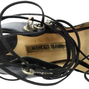 MANOLO BLAHNIK レースアップサンダル ハイヒール レザー 36.5 23.5cm 黒 ブラック /SR SH
