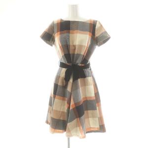 チェック ワンピース ひざ丈 リボンベルト付き 36 マルチカラー /DF OS