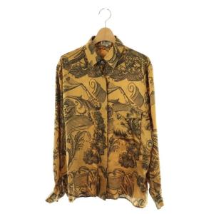 シャツ 総柄 長袖 42 ブラウン /HK GY39 AX