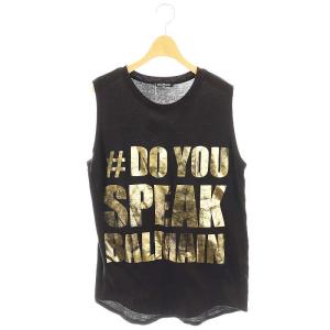 タンクトップ ノースリーブカットソー チュニック丈 34 ブラック ゴールド色 /ES OS AX