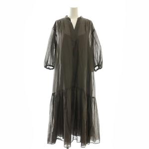 コットンシルク ロング フレア ワンピース 40 チャコール /ES OS